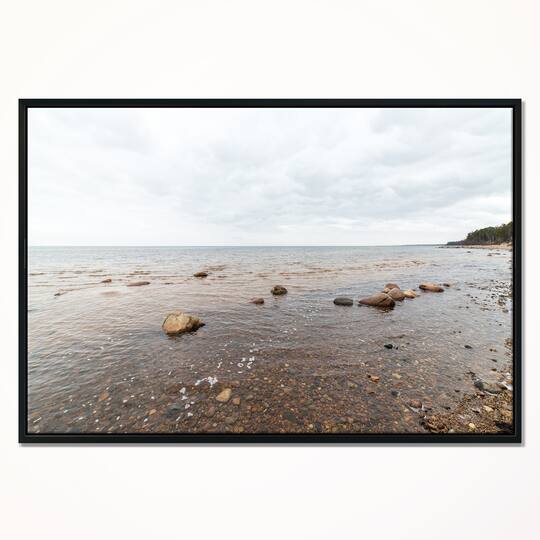 Designart - Rocky Autumn Beach - Seashore Photography Canvas Print in Black Frame